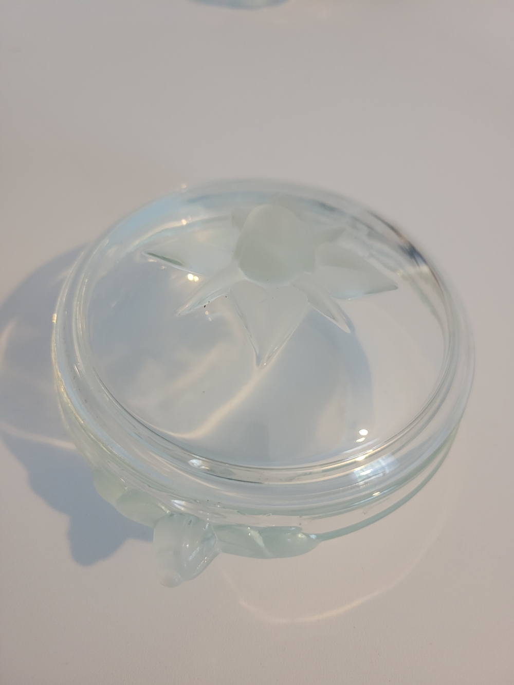 Contemporary Mikasa Satin Rose Pattern Frosted and Clear Glass Lidded Bowl